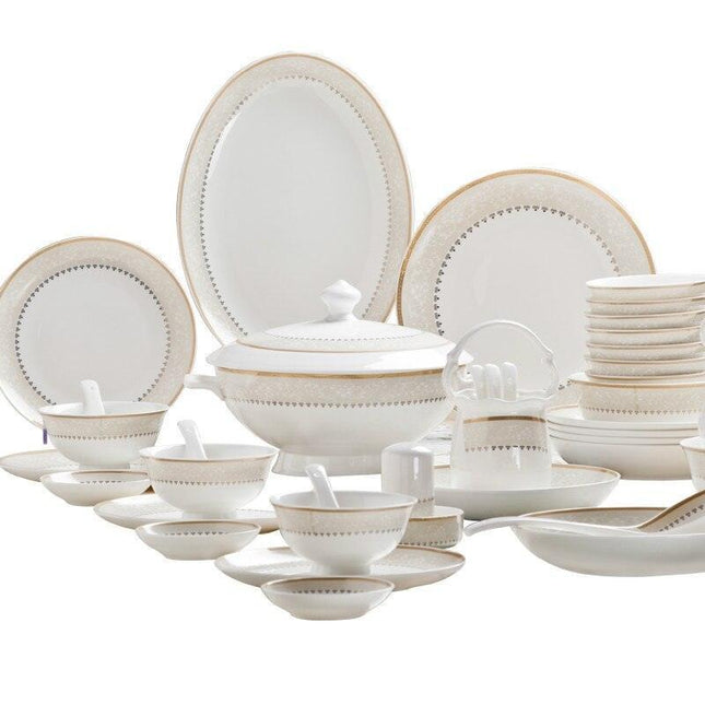 Elegant 60-Piece Korean Bone China Dining Set with Handcrafted Asian Designs
