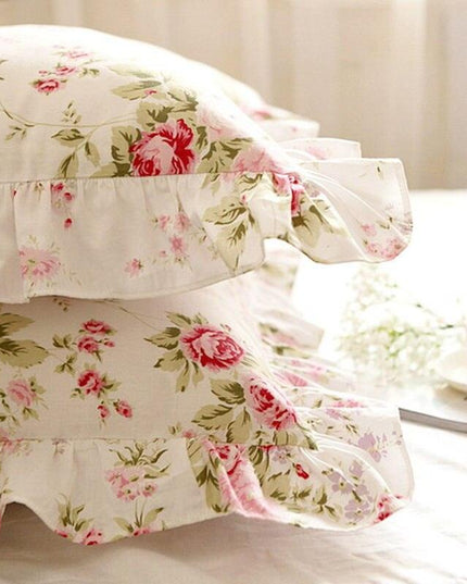Charming Floral Ruffle Pillow Shams Set - Luxe Princess Bedding