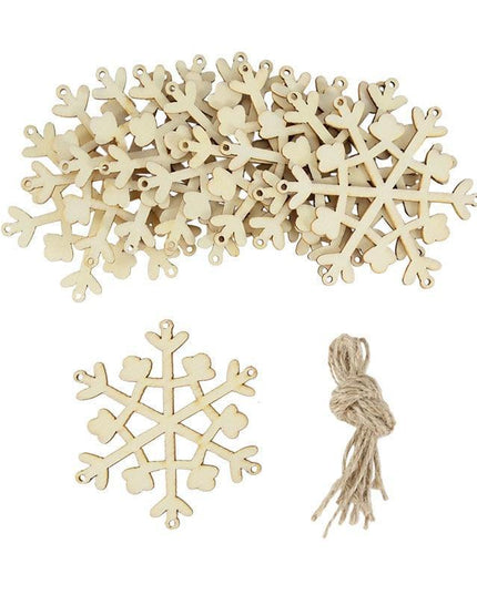 Wooden Snowflake Chip Ornaments - Cheerful Set of 10 for Holiday Celebrations