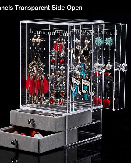 Jewelry Display Case with Adjustable Panels and Dust-Proof Protection
