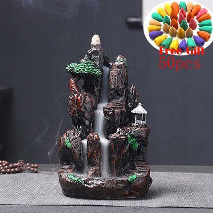 Tranquil Mountain River Backflow Incense Fountain with 100 Aromatic Cones