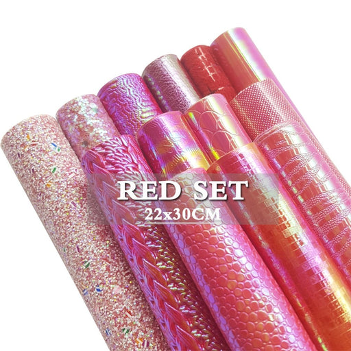 Red Glitter Holographic Fabric Sheets for Crafting and Sewing