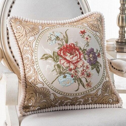 Elegant Handcrafted Beaded Jacquard Pillow Cover - Premium Home Decor Accent 48x48cm