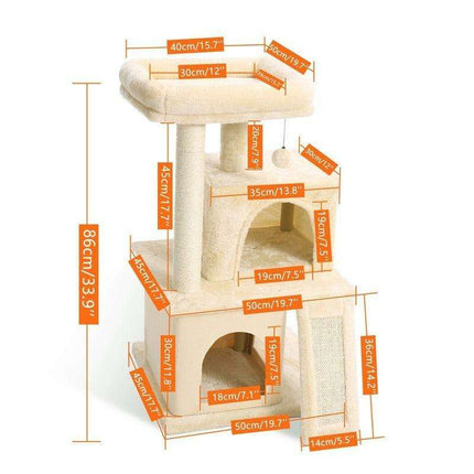 Lavish Feline Sanctuary: Elegant Cat Tower with Plush Cushions and Playful Features