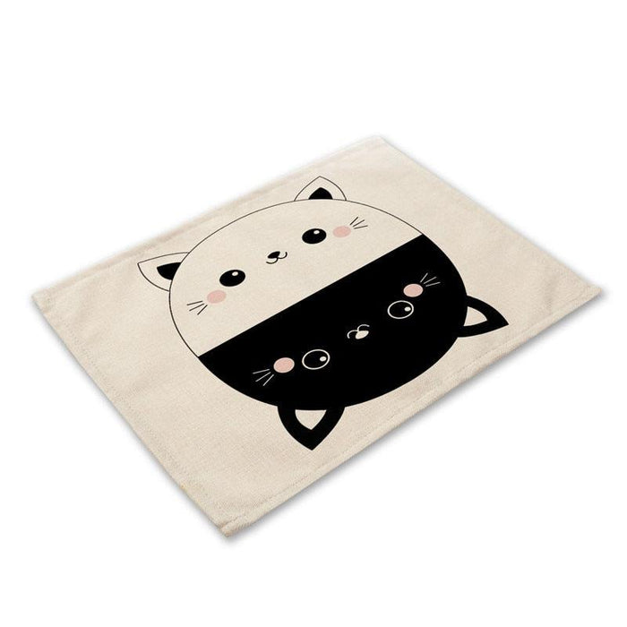 Black Cat Print Cotton Linen Placemats - Elegant Table Shield