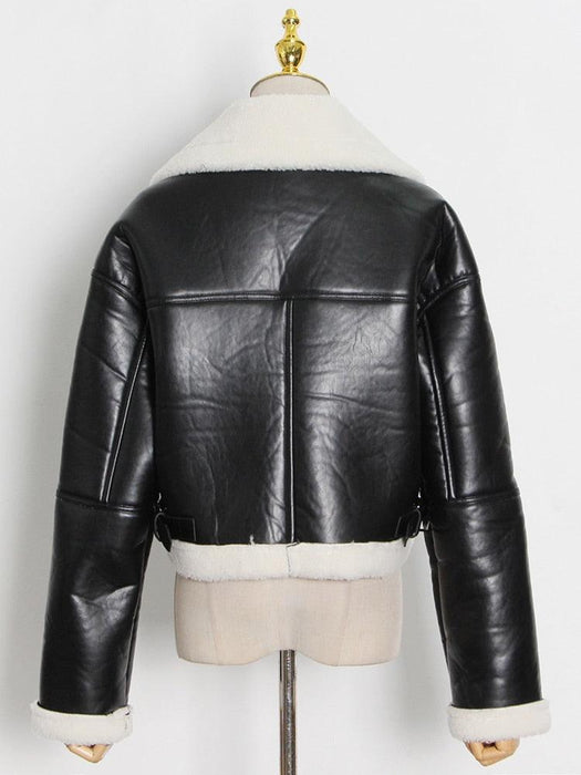 Luxurious Lambswool & Faux Leather Color Block Jacket
