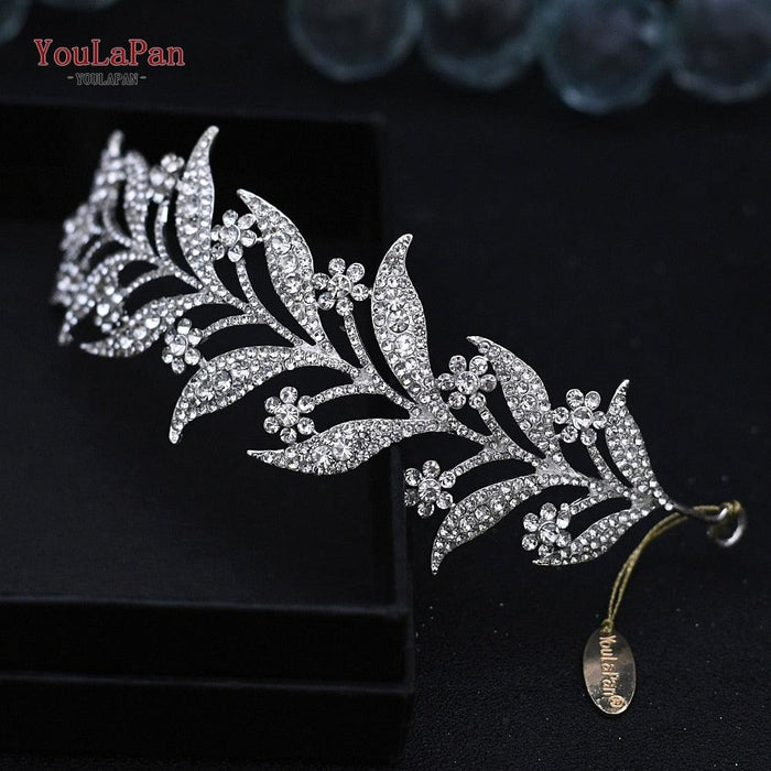 Exquisite Indian Bridal Rhinestone Crown and Flower Hair Jewelry Set