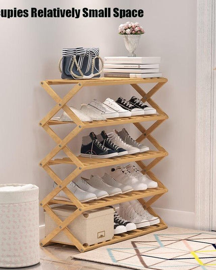 Elegant Bamboo Footwear Display and Storage Rack