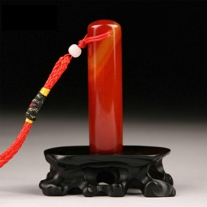 Chinese Traditional Name Stamp on Natural Agate Jade Stone - Red 1.5CM Round Chop