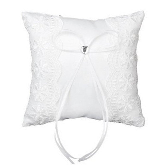 Lace Flower Ring Pillow with Satin Ribbons - Wedding Ceremony Essential