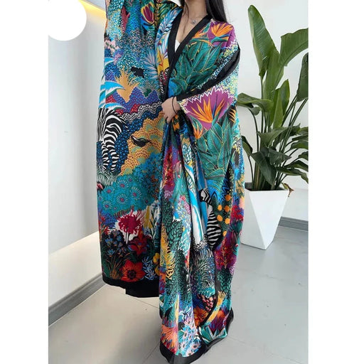 African Autumn Women Cardigan: Boho Maxi Silk Robe for Stylish Holiday &amp; Cocktail Looks