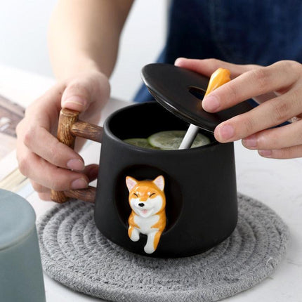 Charming Shiba Inu Akita Dog Ceramic Mug & Spoon Set - 420ml for Stylish Sipping