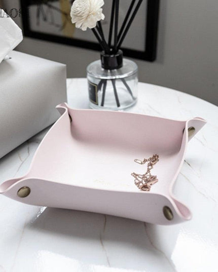 Chic PU Leather Desktop Storage Tray for Stylish Home Organization