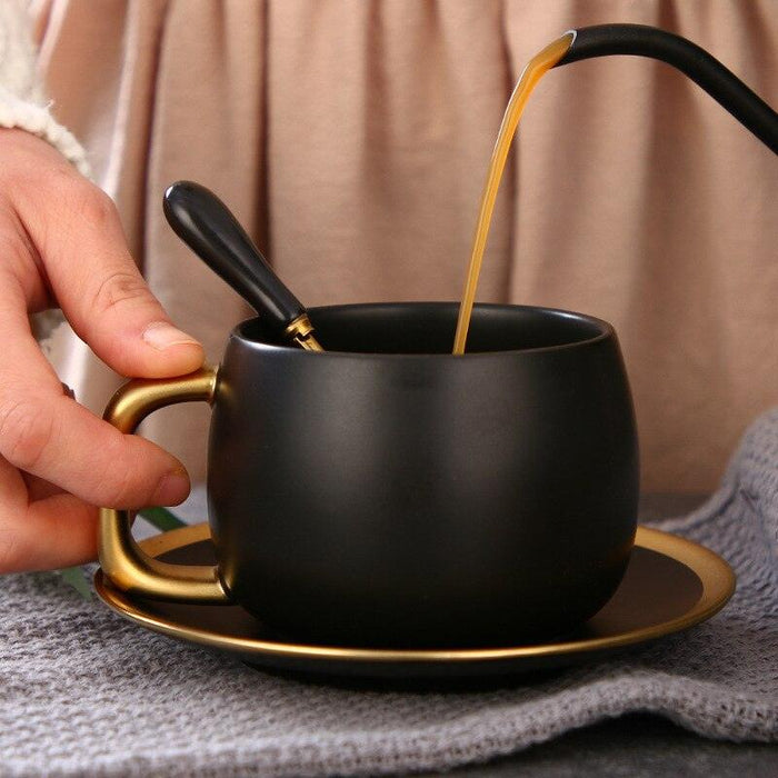 Morning Elegance: Luxe Black and Gold Marble Ceramic Coffee Mug Set