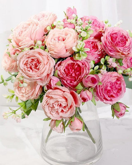 Stunning Lifelike Pink Peony Silk Floral Bouquet - Ideal for Weddings and Creative Projects