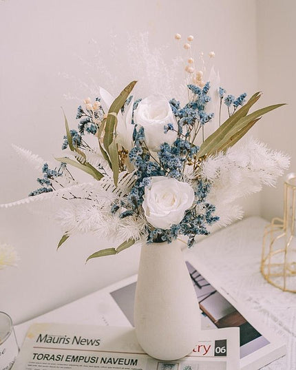 Enchanting Dried Flower Bouquet with Crystal Roses, Pampas Grass & Eucalyptus