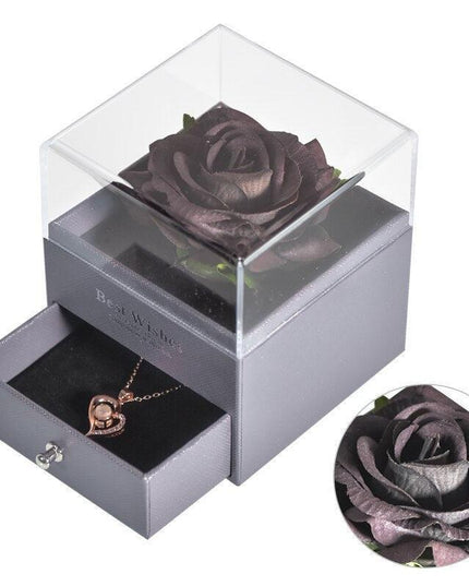 Timeless Elegance: Preserved Rose Jewelry Box Gift Set with Complimentary Necklace