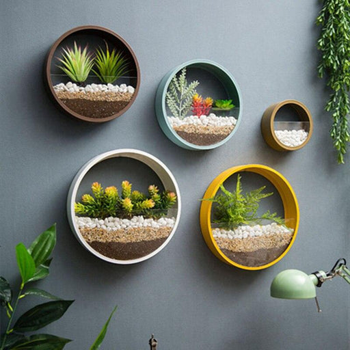 Contemporary Modern Round Iron Wall Vase Succulent Planters Art Glass Vases