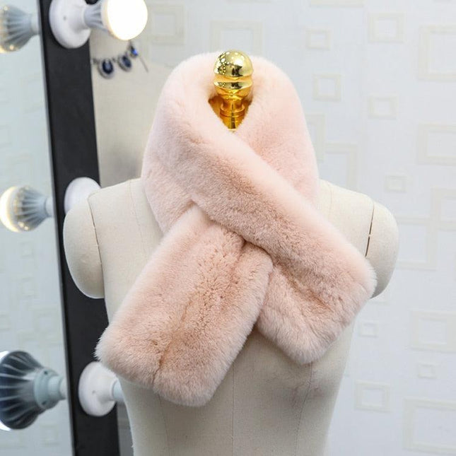 Exquisite Rex Rabbit Fur and Leather Korean Winter Wrap