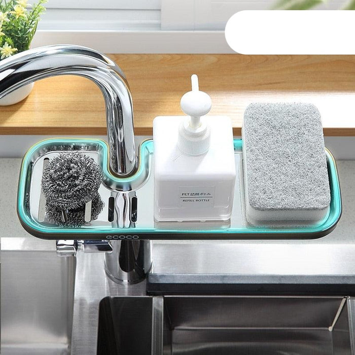 Adjustable Faucet Sponge Soap Drain Rack with Drainage System