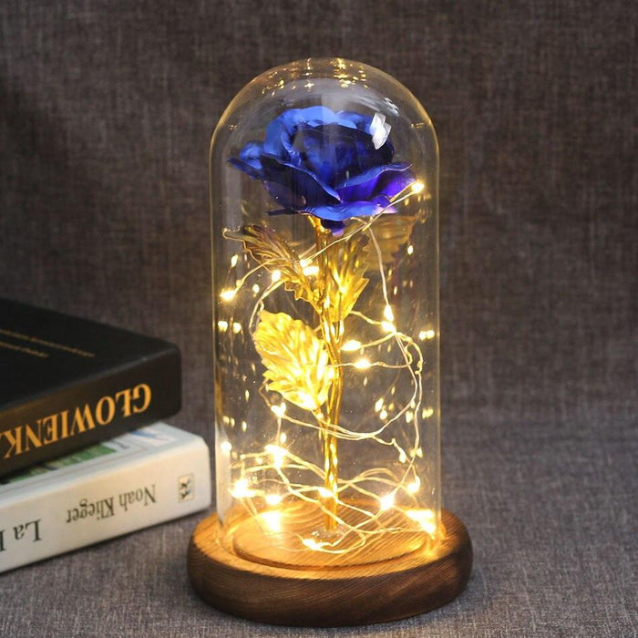 Enchanting Rose Glass Dome with Magical LED Lighting for Timeless Elegance