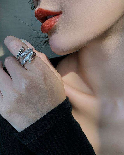 Gothic Glamour: Bold Zircon-Embellished Cross Ring Set for Women