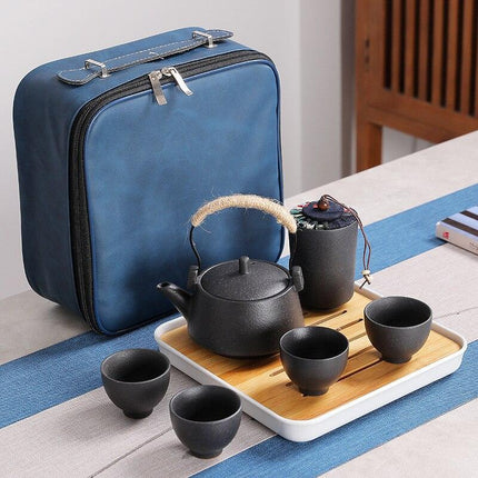 Portable Japanese Zen Tea Set - Elegant Handcrafted Teapot and Bamboo Cups for Travel