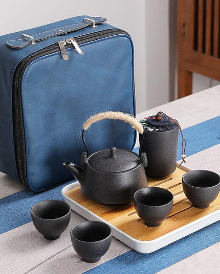 Portable Japanese Zen Tea Set - Elegant Handcrafted Teapot and Bamboo Cups for Travel