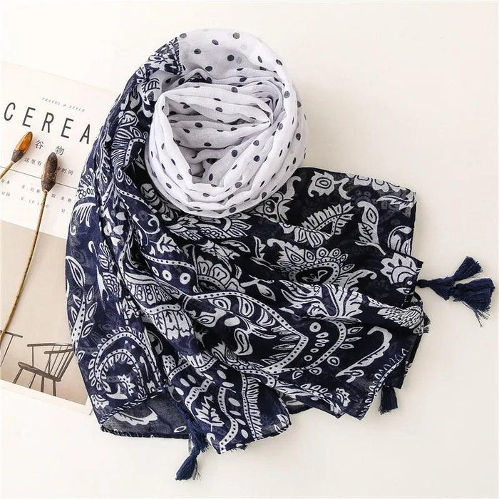 Blue Porcelain Print Cashmere Blend Shawl Wrap - Stylish Versatility for Every Event