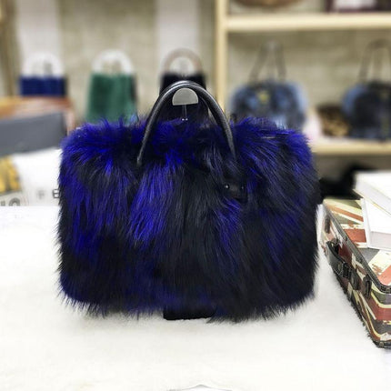 Elegant Silver Fox Fur and Cowhide Tote Bag - A Stylish Statement for Fashion-Forward Women