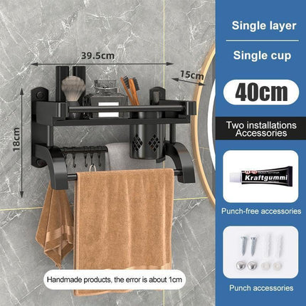 Modern Black Stainless Steel Bathroom Storage Caddy with Towel Holder and Superior Drainage System