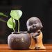 Tranquil Zen Tea Decor Set with Buddha Statue, Monk Doll, and Mini Plant Pot