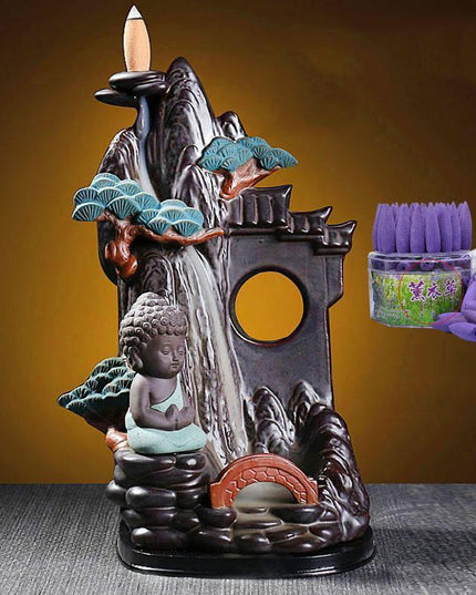 Illuminated Pine-Themed Backflow Incense Burner with Calming Waterfall Smoke Effect
