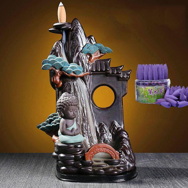 Illuminated Pine-Themed Backflow Incense Burner with Calming Waterfall Smoke Effect