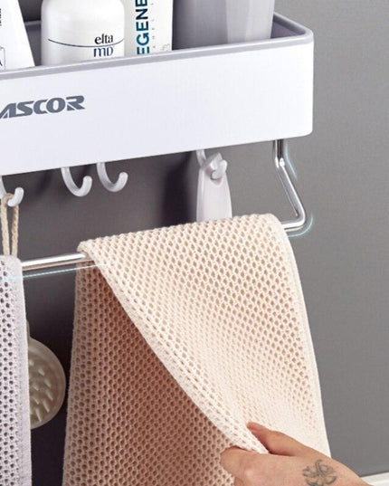 Modern Gray Bathroom Storage Rack with Towel Bar: Stylish Space-Saving Solution