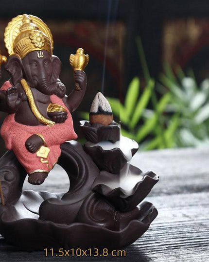 Ganesha Elephant God Tranquility Backflow Incense Holder for Serene Home Atmosphere