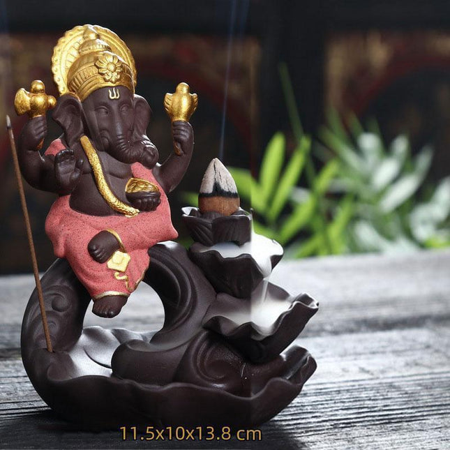 Ganesha Elephant God Tranquility Backflow Incense Holder for Serene Home Atmosphere