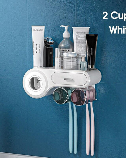 Smart Bathroom Organizer with Automatic Toothpaste Dispenser and Toothbrush Storage - Available in White and Black