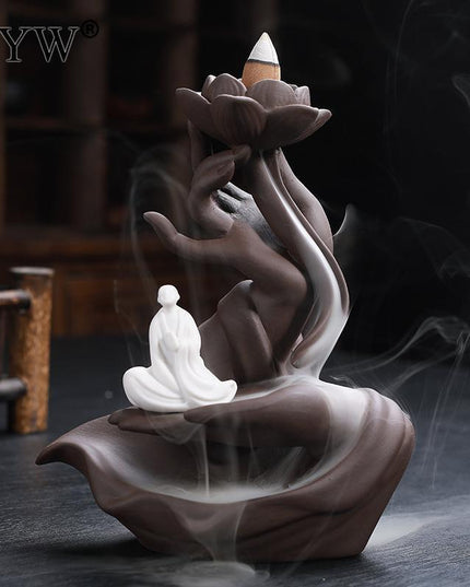 Buddha Hand Ceramic Backflow Incense Burner - Tranquil Smoke Cascade for Mindfulness and Relaxation