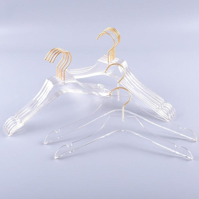 Luxurious Transparent Acrylic Hangers Set with Gold Hooks for Kids' Clothing