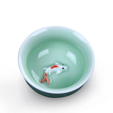 Celadon Serenity: Traditional Asian Fish-Inspired Tea Set for Tranquil Rituals