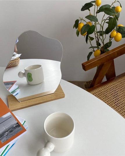 Chic Vanity Makeup Mirror Collection with Wooden Base and Acrylic Holder