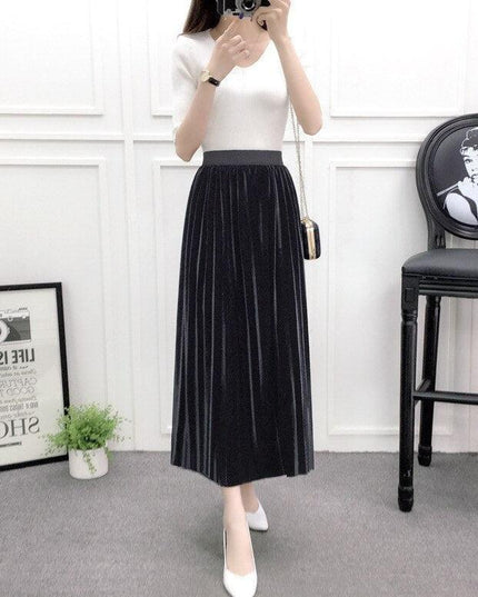 Chic Black Vintage A-Line Midi Skirt - Must-Have Winter Wardrobe Essential