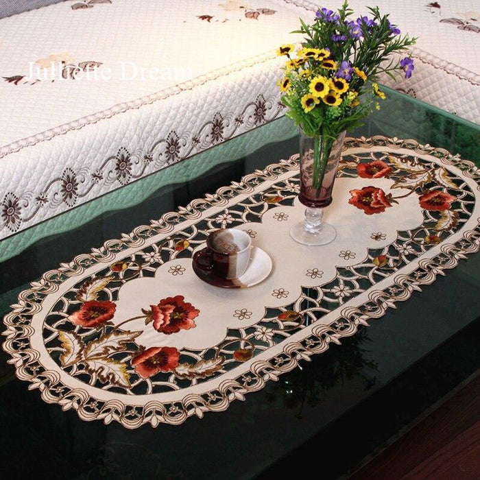 European Elegance Dining Ensemble with Embroidered Tablecloth