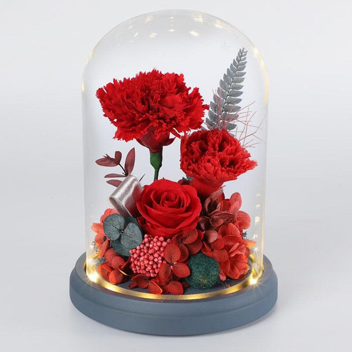 Eternal Rose in Glass Dome with LED - Romantic Valentine's Day Gift of Everlasting Dried Flowers