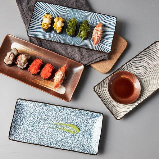 Japanese Style Ceramic Sushi Plate - Exquisite 9.8-inch Rectangular Design