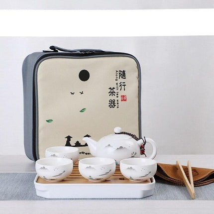 Elegant Handcrafted Ceramic Tea Set with Chic Travel Tote: Sip in Style