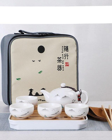 Elegant Handcrafted Ceramic Tea Set with Chic Travel Tote: Sip in Style
