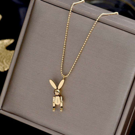 Charming Rabbit Pendant Necklace: Luxurious Yellow Gold Accent in Premium Titanium Steel