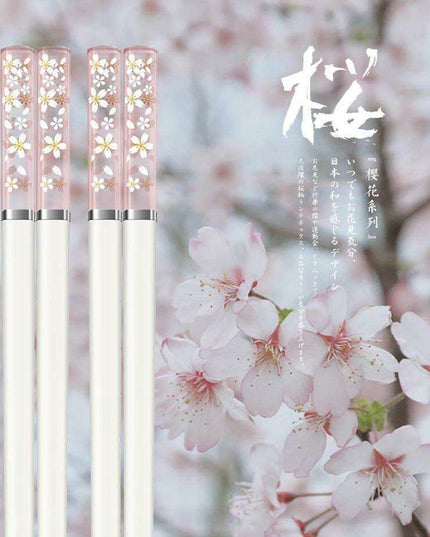 Sakura Elegance Amber Japanese Chopsticks Set - Antibacterial & Anti-Slip Dining Utensils